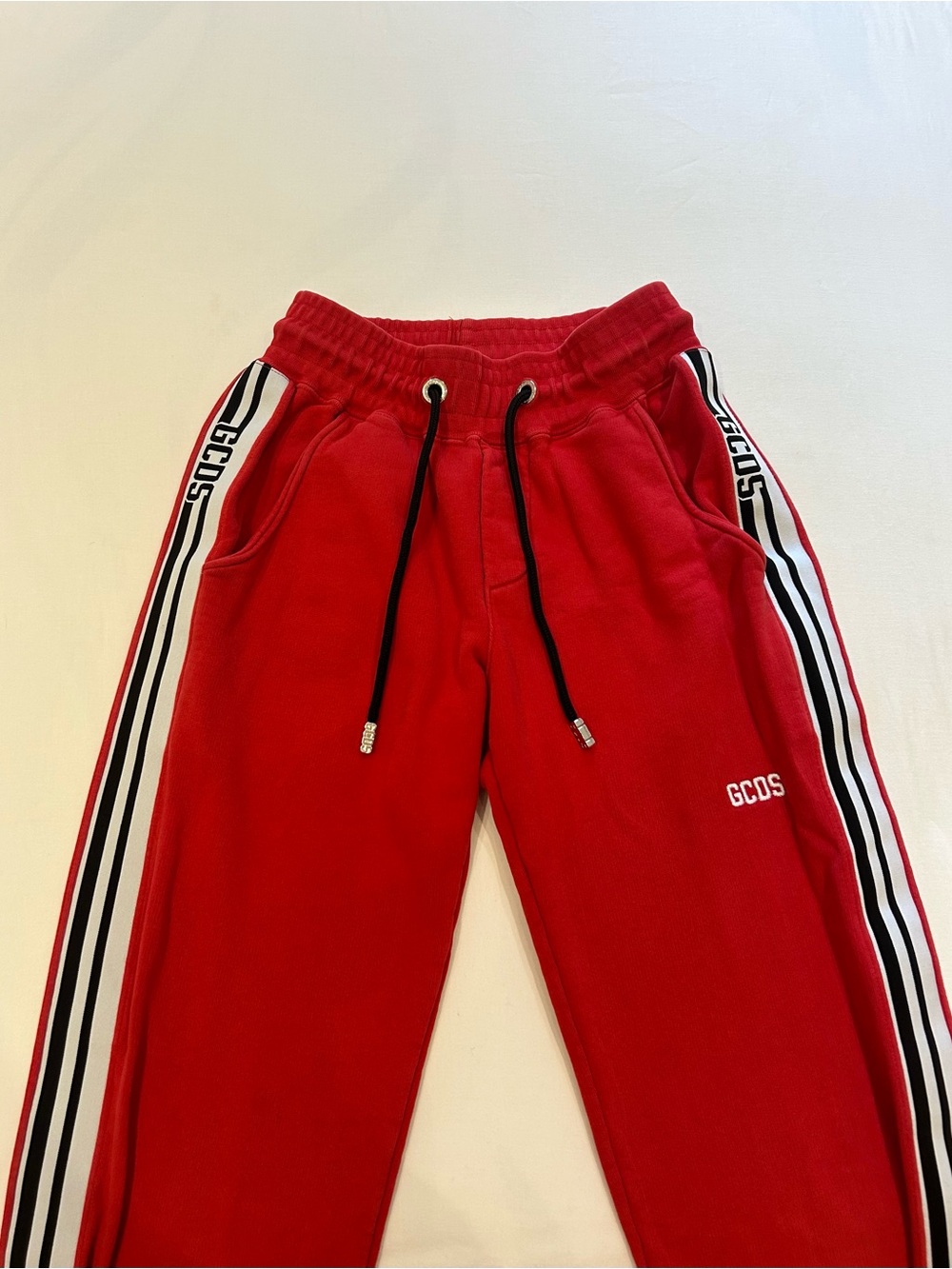 GCDS Logo Red & White Striped Joggers Drawstring Track Pants, Size M